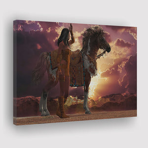 Native Woman With Her Horse Animated American Indian Art Canvas Prints Wall Art - Painting Canvas, Painting Prints, Home Wall Decor, For Sale