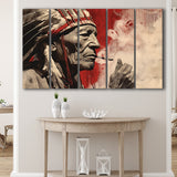 Native American Black And Red, 5 Panel B Canvas Prints Wall Art, Extra Large Canvas Decor