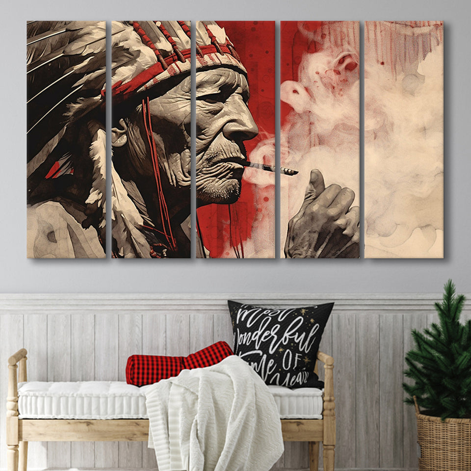 Native American Black And Red, 5 Panel B Canvas Prints Wall Art, Extra Large Canvas Decor