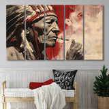 Native American Black And Red, 5 Panel B Canvas Prints Wall Art, Extra Large Canvas Decor