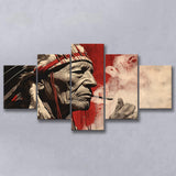 Native American Black And Red, 5 Panel Canvas Prints Wall Art,Mixed Canvas, Large Canvas