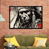 Native American Warrior Baclk And Red Framed Art Prints Wall Decor, Framed Picture, Large Art Prints