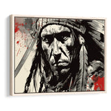 Native American Warrior Baclk And Red Framed Canvas Prints Wall Art, Floating Frame, Large Canvas Home Decor