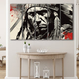 Native American Warrior Baclk And Red, 5 Panel B Canvas Prints Wall Art, Extra Large Canvas Decor