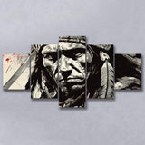 Native American Warrior Baclk And Red, 5 Panel Canvas Prints Wall Art,Mixed Canvas, Large Canvas