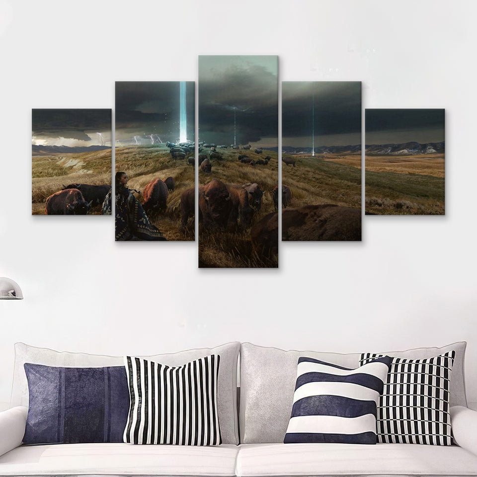 Native American Woman Fantasy Art 5 Pieces Canvas Prints Wall Art - Painting Canvas, Multi Panels, Wall Decor