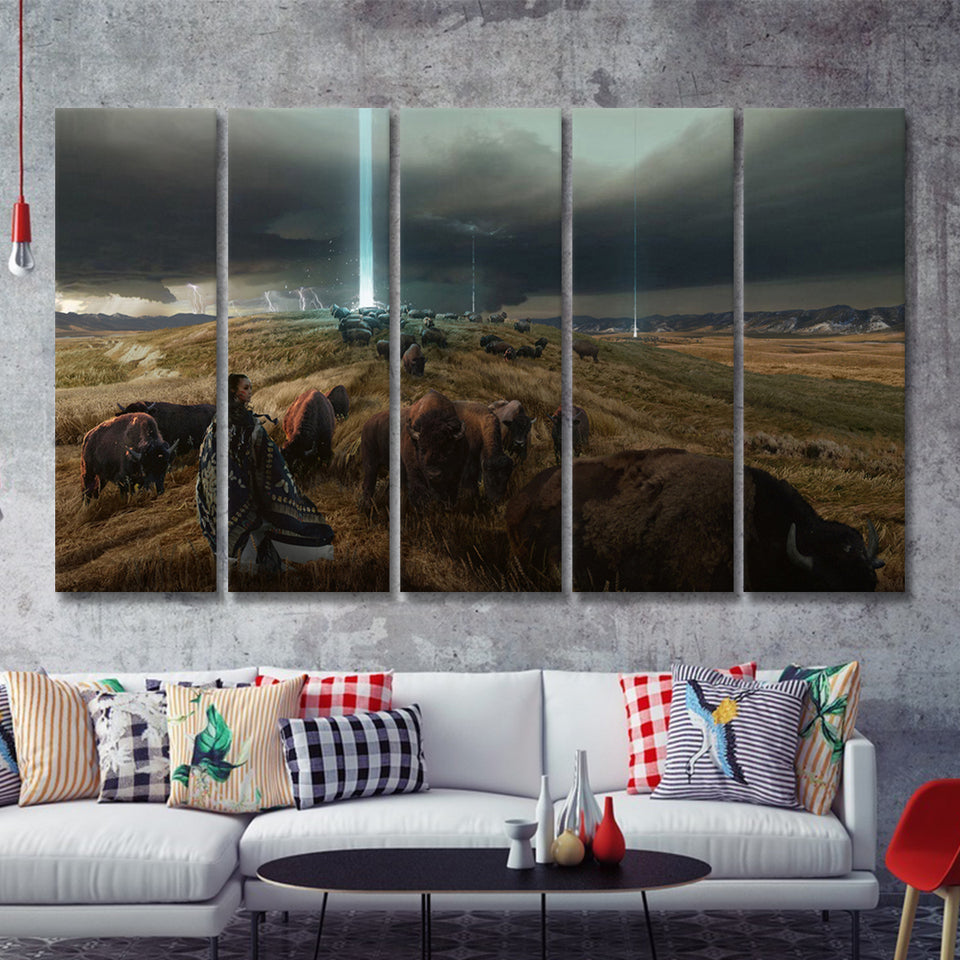 Native American Woman Fantasy Art 5 Pieces B Canvas Prints Wall Art - Painting Canvas, Multi Panels, Wall Decor