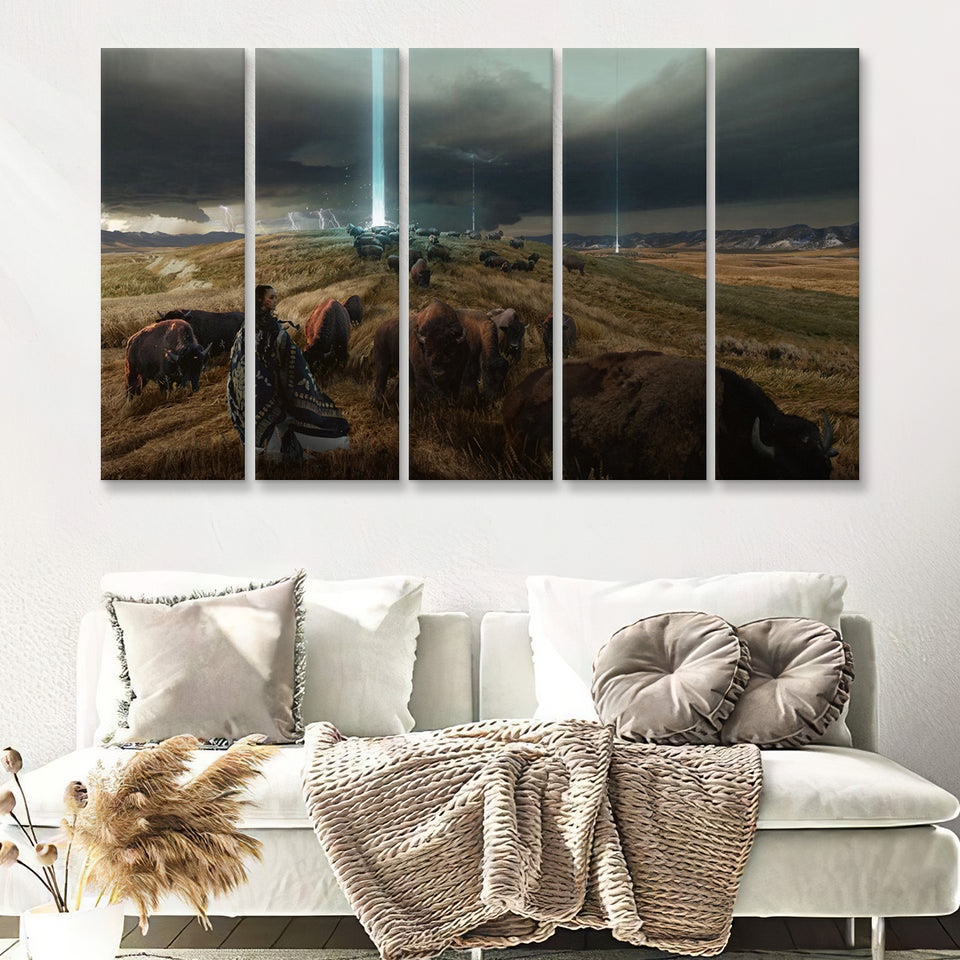 Native American Woman Fantasy Art 5 Pieces B Canvas Prints Wall Art - Painting Canvas, Multi Panels, Wall Decor