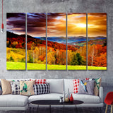 Nature Autumn Trees In A Sunset 5 Pieces B Canvas Prints Wall Art - Painting Canvas, Multi Panels,5 Panel, Wall Decor
