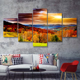 Nature Autumn Trees In A Sunset  5 Pieces Canvas Prints Wall Art - Painting Canvas, Multi Panels, 5 Panel, Wall Decor