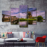 Nature Windmill In Netherlands  5 Pieces Canvas Prints Wall Art - Painting Canvas, Multi Panels, 5 Panel, Wall Decor