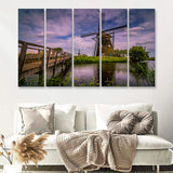 Nature Windmill In Netherlands 5 Pieces B Canvas Prints Wall Art - Painting Canvas, Multi Panels,5 Panel, Wall Decor