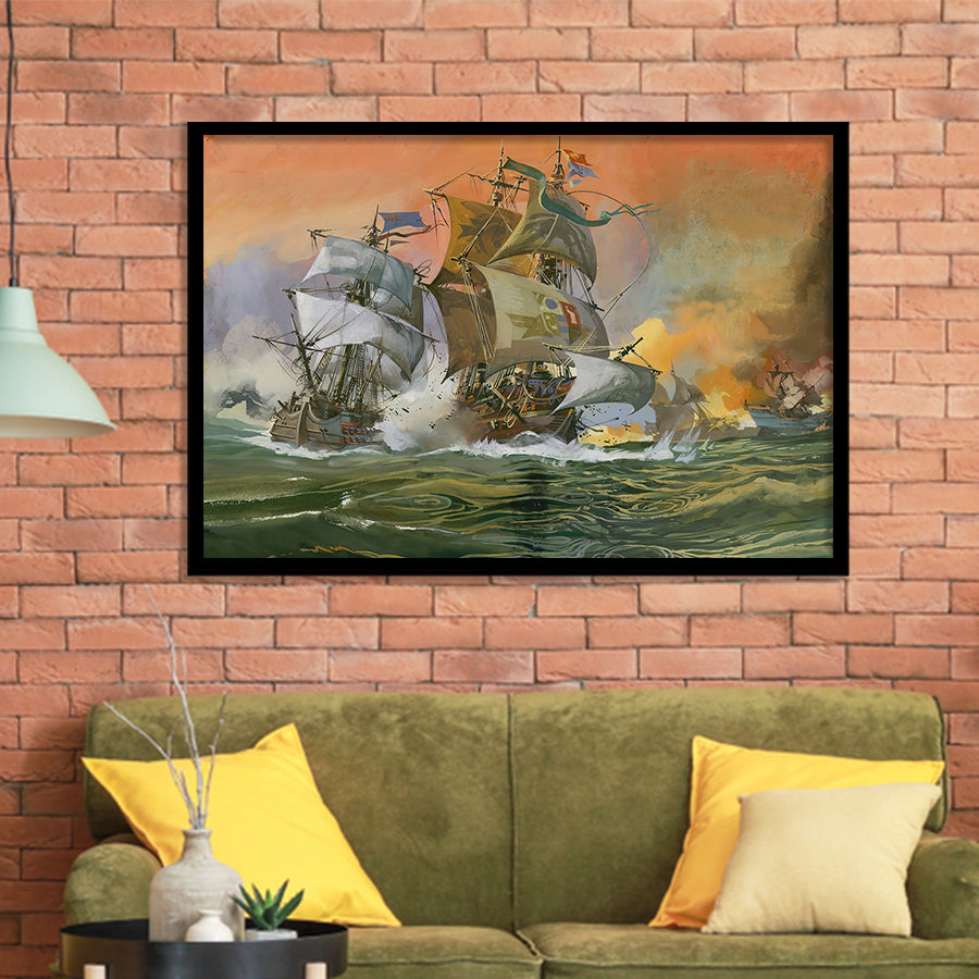 Naval Battle Scene Framed Art Prints Wall Decor - Painting Art, Framed Picture, Home Decor, For Sale