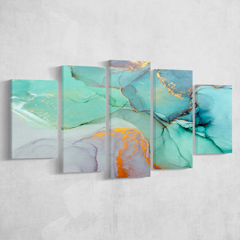 Navy Blue Wall Art 5 Piece Canvas Prints Wall Art Decor, Multi Panels, Mixed Canvas