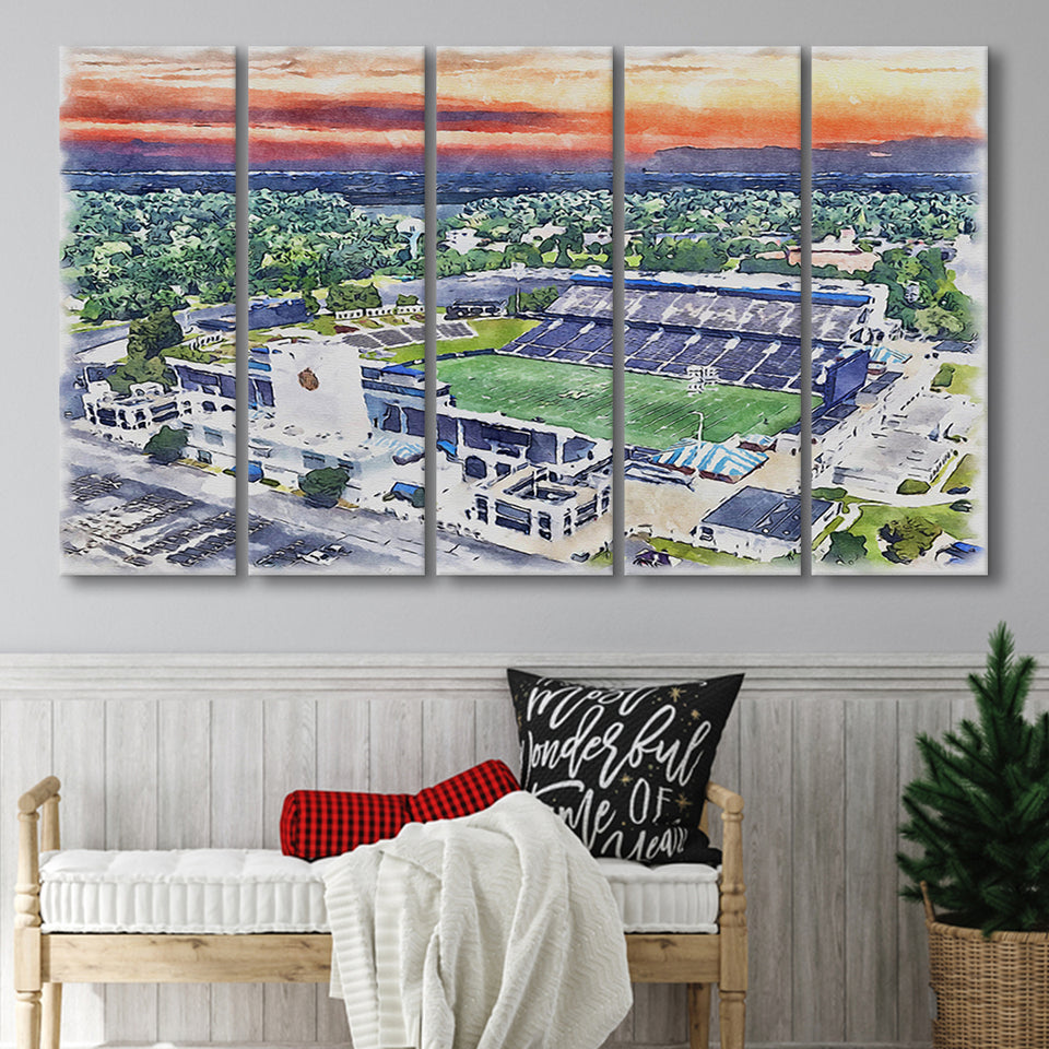 Navy Midshipmen Navy–Marine Corps Memorial Stadium Watercolor, 5 Pieces B, Multi Panel Canvas Prints Wall Art Decor