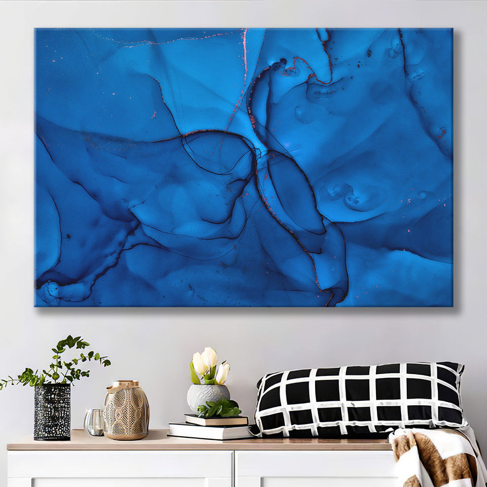 Navy Blue Marble Canvas Prints Wall Art Decor - Painting Canvas,Home Decor, Ready to Hang