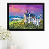 Neuschwanstein Castle Germany City Art Watercolor Framed Canvas Prints Wall Art Home Decor,Floating Frame