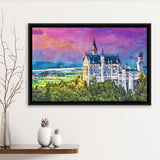 Neuschwanstein Castle Germany City Art Watercolor Framed Canvas Prints Wall Art Home Decor,Floating Frame