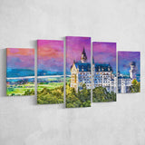Neuschwanstein Castle Germany 5 Pieces Mixed Canvas Prints Wall Art Home Decor