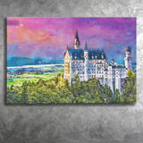Neuschwanstein Castle Germany City Art Watercolor Canvas Prints Wall Art Home Decor, Large Canvas