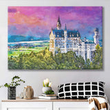 Neuschwanstein Castle Germany City Art Watercolor Canvas Prints Wall Art Home Decor, Large Canvas