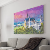 Neuschwanstein Castle Germany City Art Watercolor Canvas Prints Wall Art Home Decor, Large Canvas