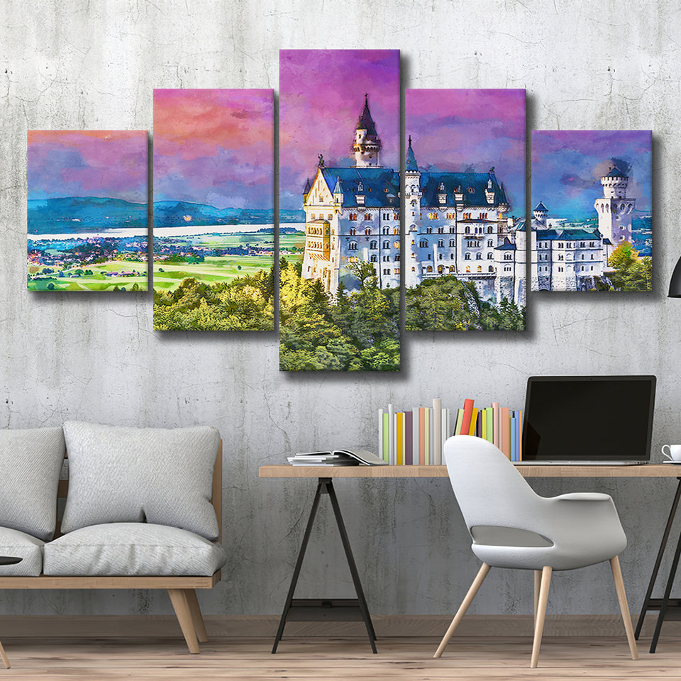 Neuschwanstein Castle Germany 5 Pieces Mixed Canvas Prints Wall Art Home Decor