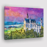 Neuschwanstein Castle Germany City Art Watercolor Canvas Prints Wall Art Home Decor, Large Canvas