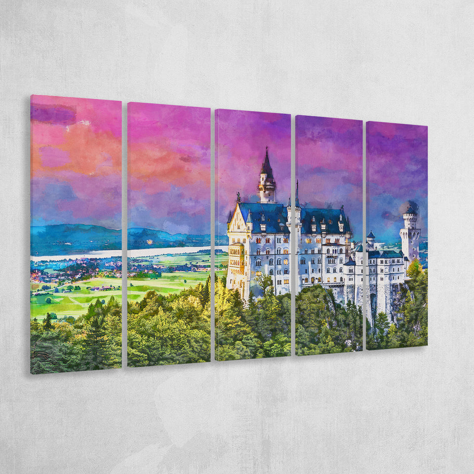 Neuschwanstein Castle Germany 5 Pieces Extra Large Canvas Prints Wall Art Home Decor
