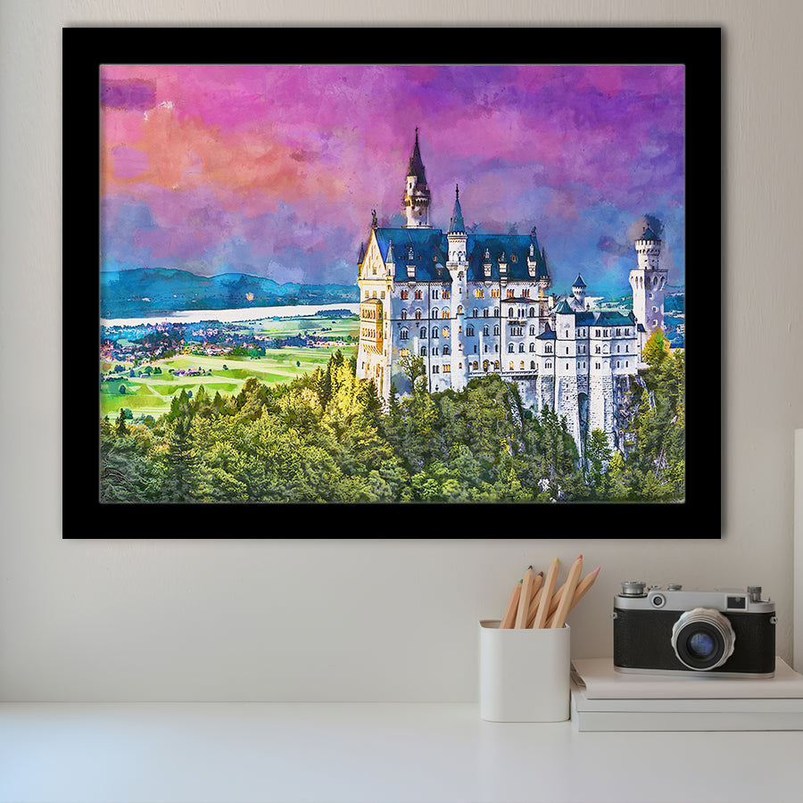 Neuschwanstein Castle Germany City Art Watercolor Framed Art Prints Wall Art Decor,Framed Picture