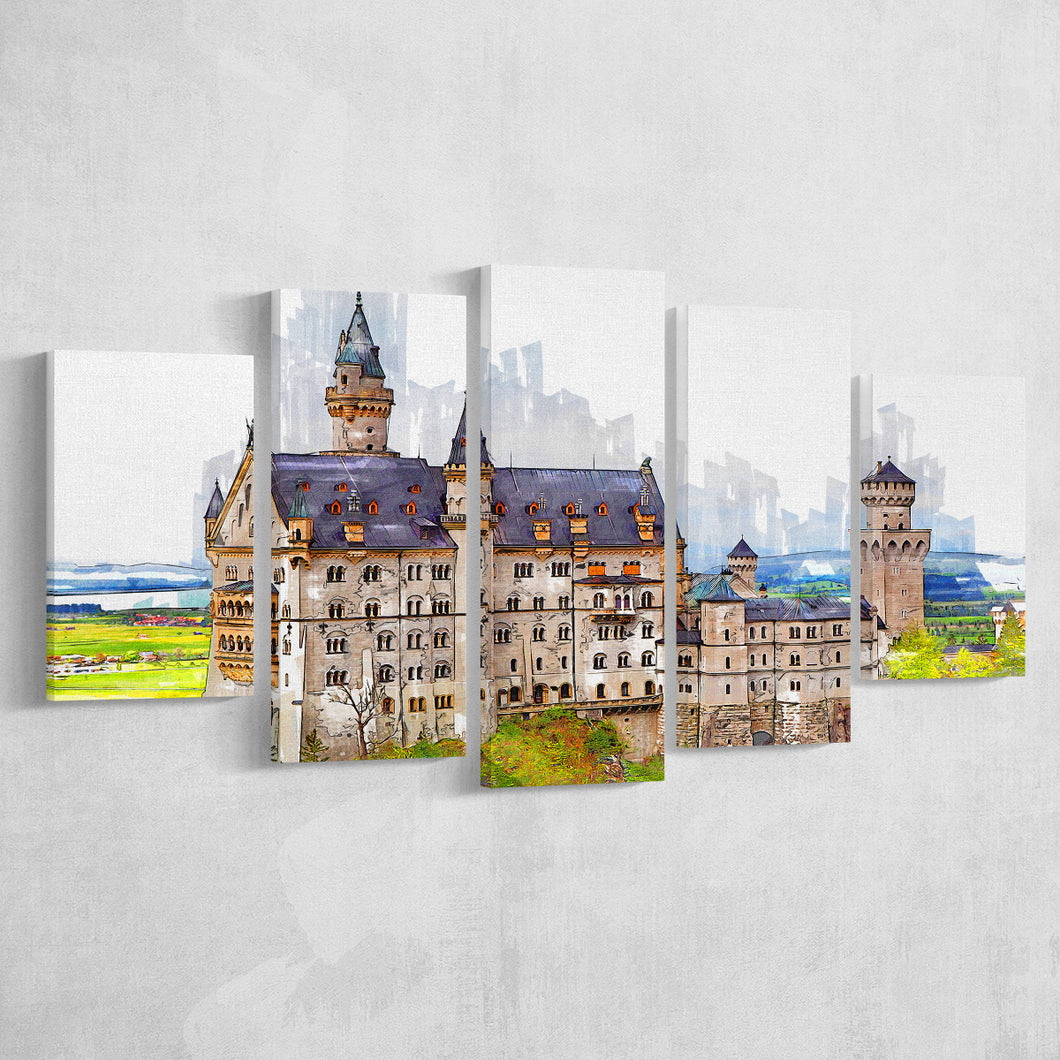 Neuschwanstein Castle, Multi Panels, 5 Pieces, Canvas Prints Wall Art Home Decor