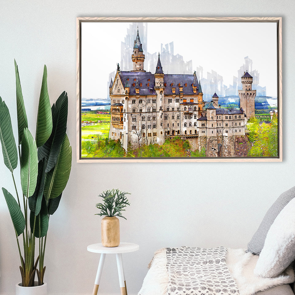 Neuschwanstein Castle, Framed Canvas Prints Wall Art Home Decor,Floating Frame, Ready to Hang