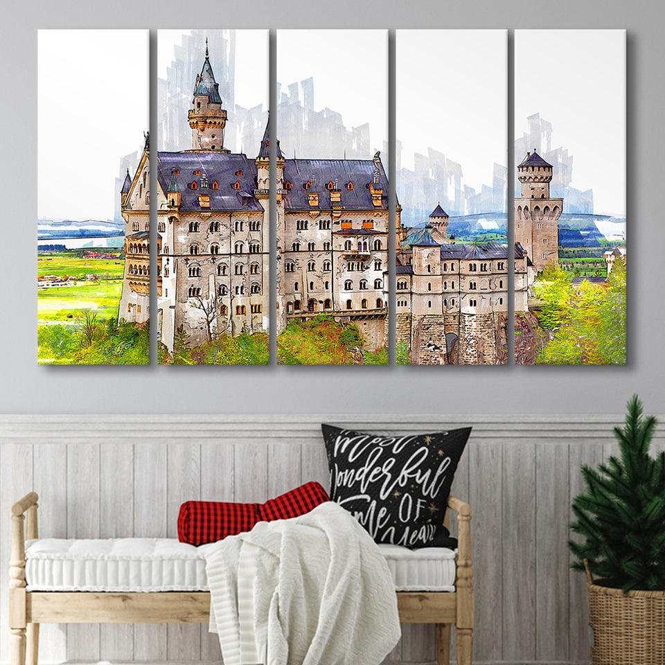 Neuschwanstein Castle, Multi Panels, 5 Pieces B, Canvas Prints Wall Art Home Decor,X Large Canvas