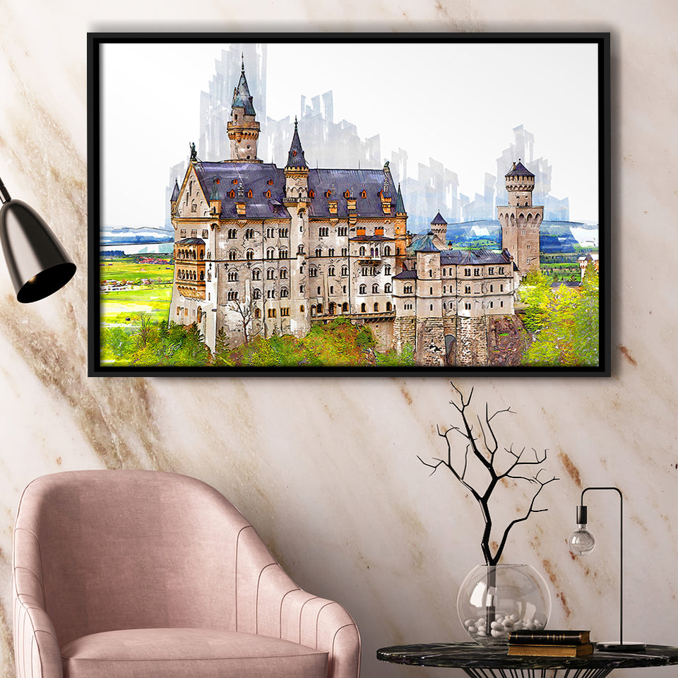 Neuschwanstein Castle, Framed Canvas Prints Wall Art Home Decor,Floating Frame, Ready to Hang