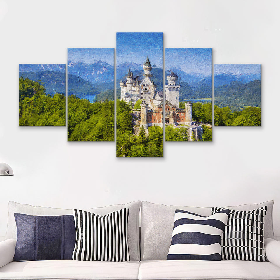 Neuschwanstein Castle Germany 5 Piece Canvas Prints Wall Art Decor - Painting Canvas, Multi Panels