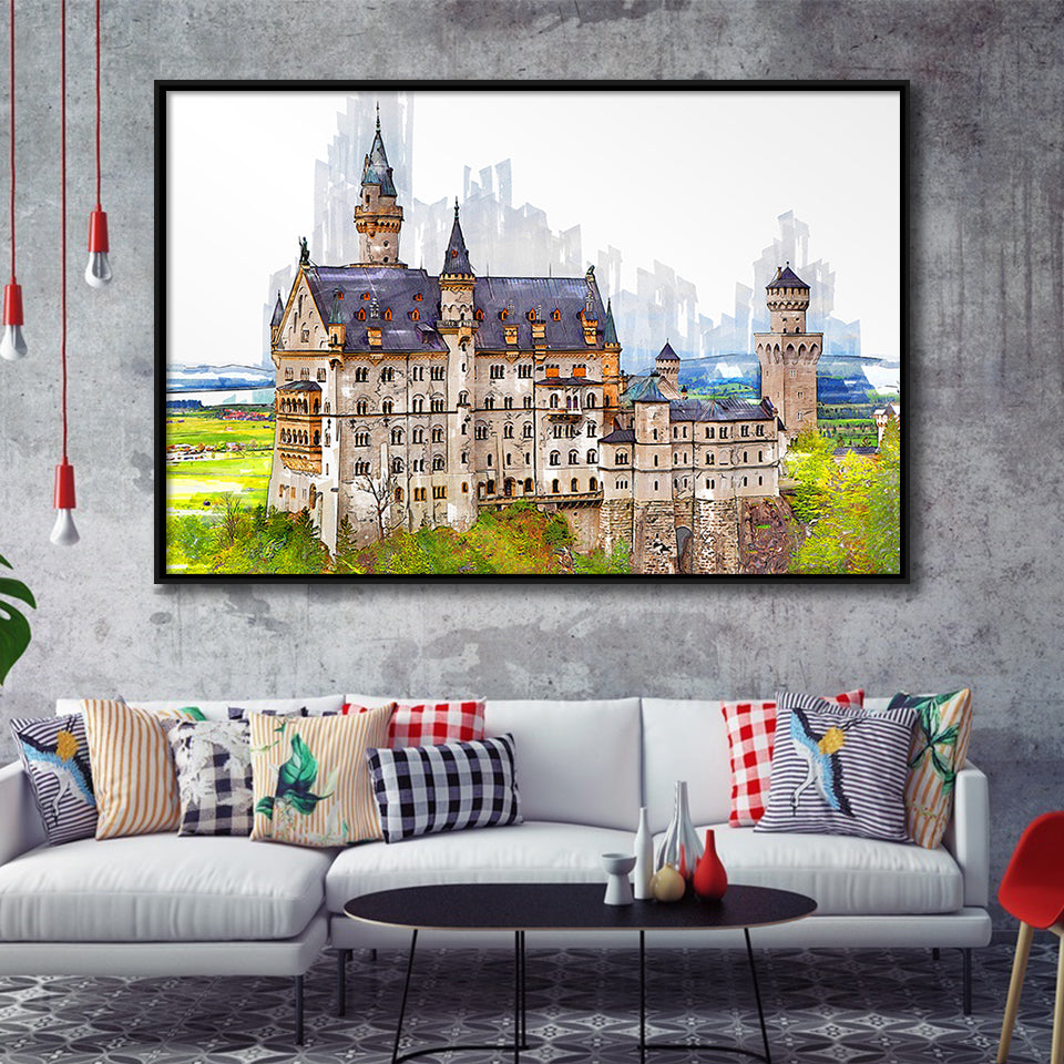 Neuschwanstein Castle, Framed Canvas Prints Wall Art Home Decor,Floating Frame, Ready to Hang