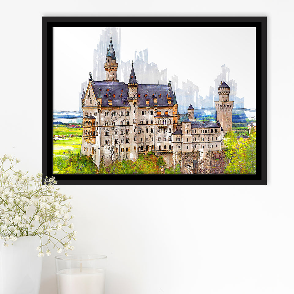 Neuschwanstein Castle, Framed Canvas Prints Wall Art Home Decor,Floating Frame, Ready to Hang