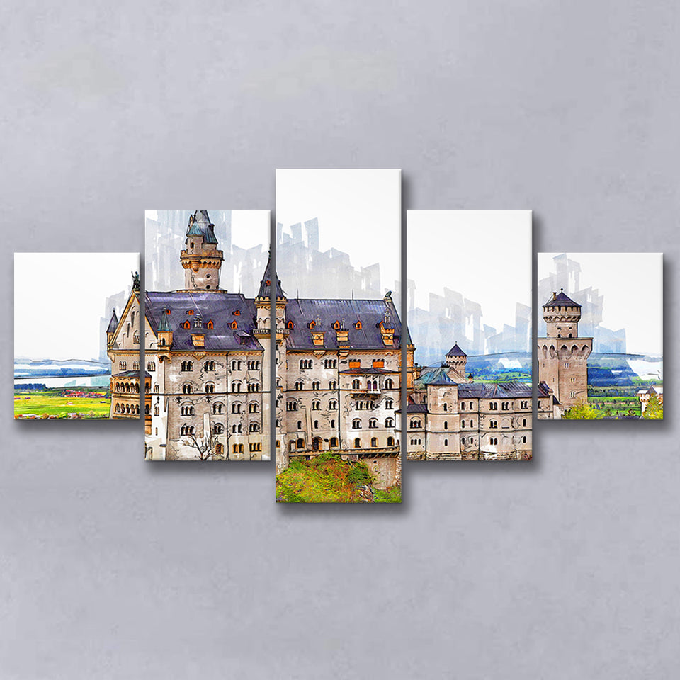 Neuschwanstein Castle, Multi Panels, 5 Pieces, Canvas Prints Wall Art Home Decor