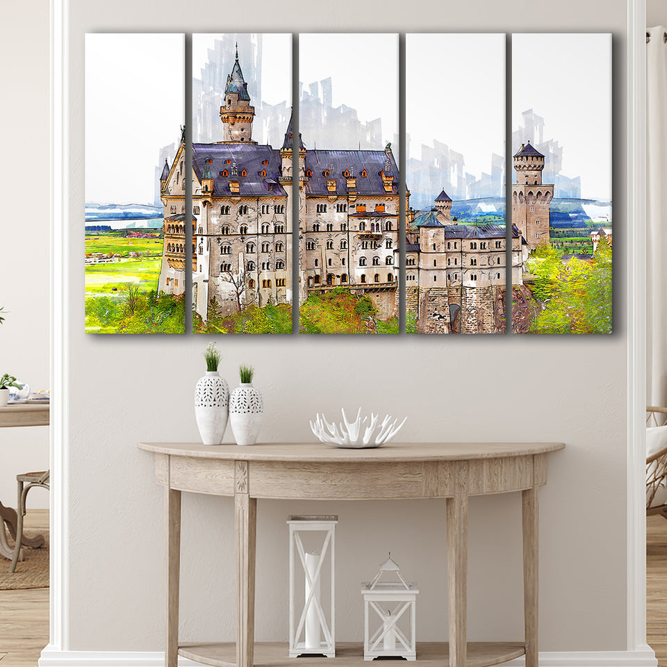 Neuschwanstein Castle, Multi Panels, 5 Pieces B, Canvas Prints Wall Art Home Decor,X Large Canvas