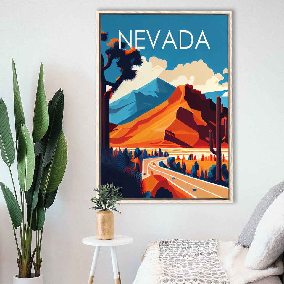 Nevada Retro Art Print, Large Canvas, Framed Canvas Print Wall Art Home Decor, Floating Frame