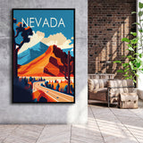 Nevada Retro Art Print, Large Canvas, Framed Canvas Print Wall Art Home Decor, Floating Frame