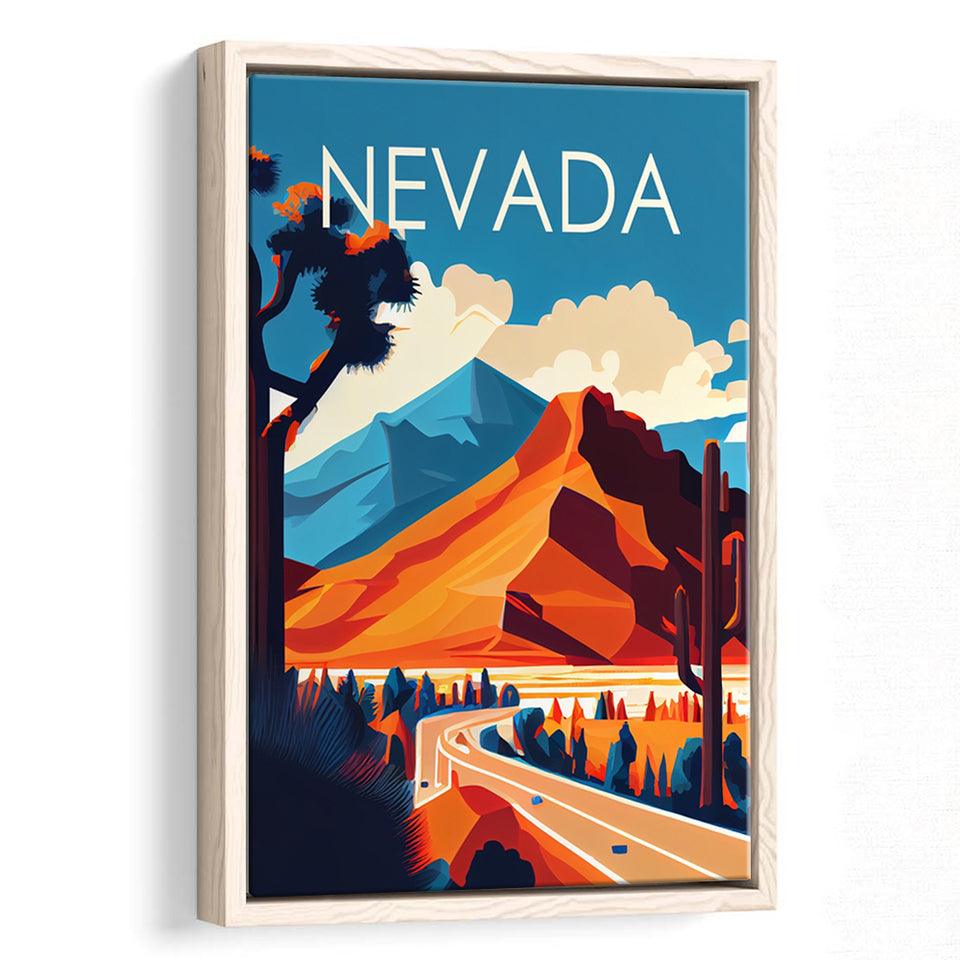 Nevada Retro Art Print, Large Canvas, Framed Canvas Print Wall Art Home Decor, Floating Frame