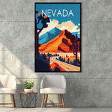 Nevada Retro Art Print, Large Canvas, Framed Canvas Print Wall Art Home Decor, Floating Frame