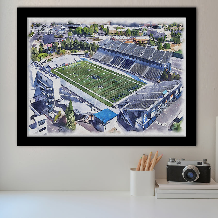 Nevada Wolf Pack Mackay Stadium Watercolor, Sport Prints Fan Gift, Framed Art Prints Wall Art Decor