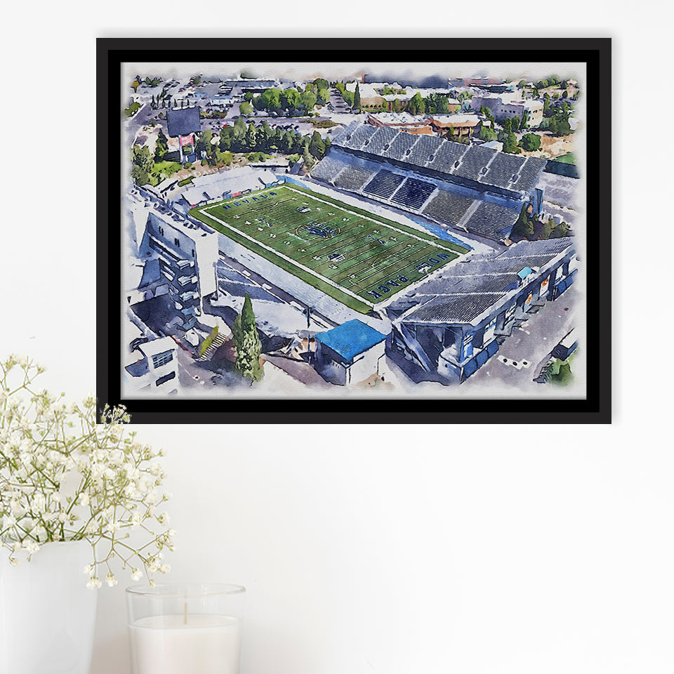 Nevada Wolf Pack Mackay Stadium Watercolor, Sport Art Prints Fan Gift, Framed Canvas Prints Wall Art Decor