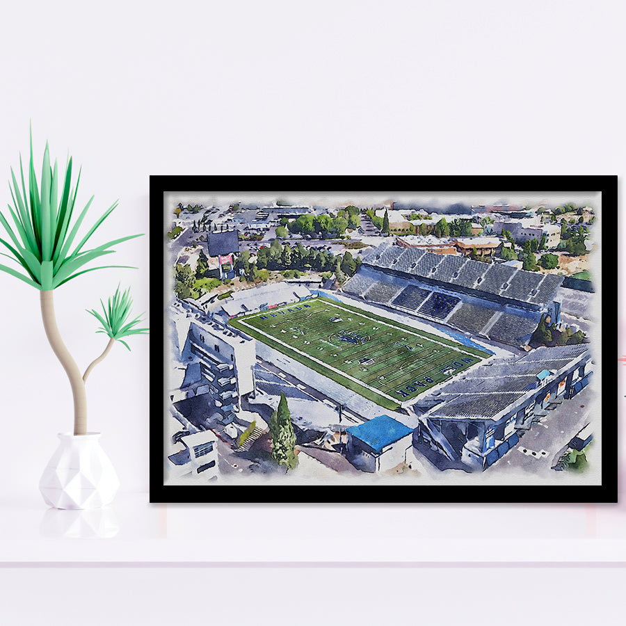 Nevada Wolf Pack Mackay Stadium Watercolor, Sport Prints Fan Gift, Framed Art Prints Wall Art Decor