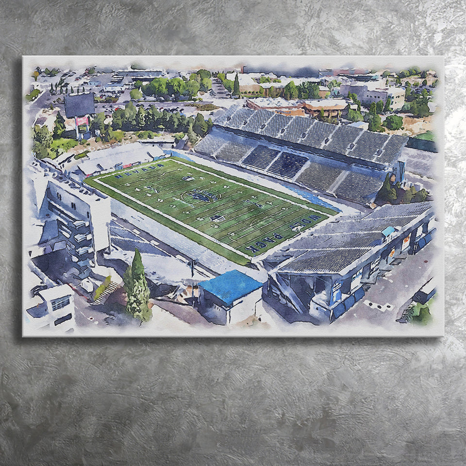Nevada Wolf Pack Mackay Stadium Watercolor, Sport Art Prints Fan Gift, Canvas Prints Wall Art Decor
