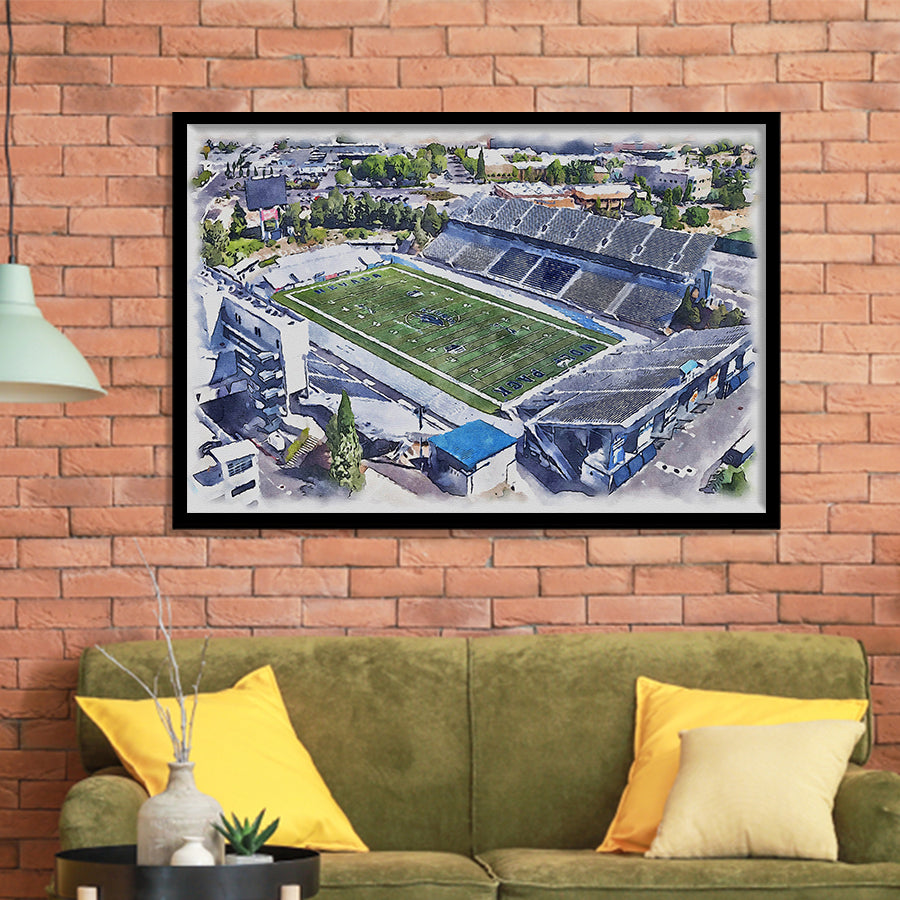 Nevada Wolf Pack Mackay Stadium Watercolor, Sport Prints Fan Gift, Framed Art Prints Wall Art Decor