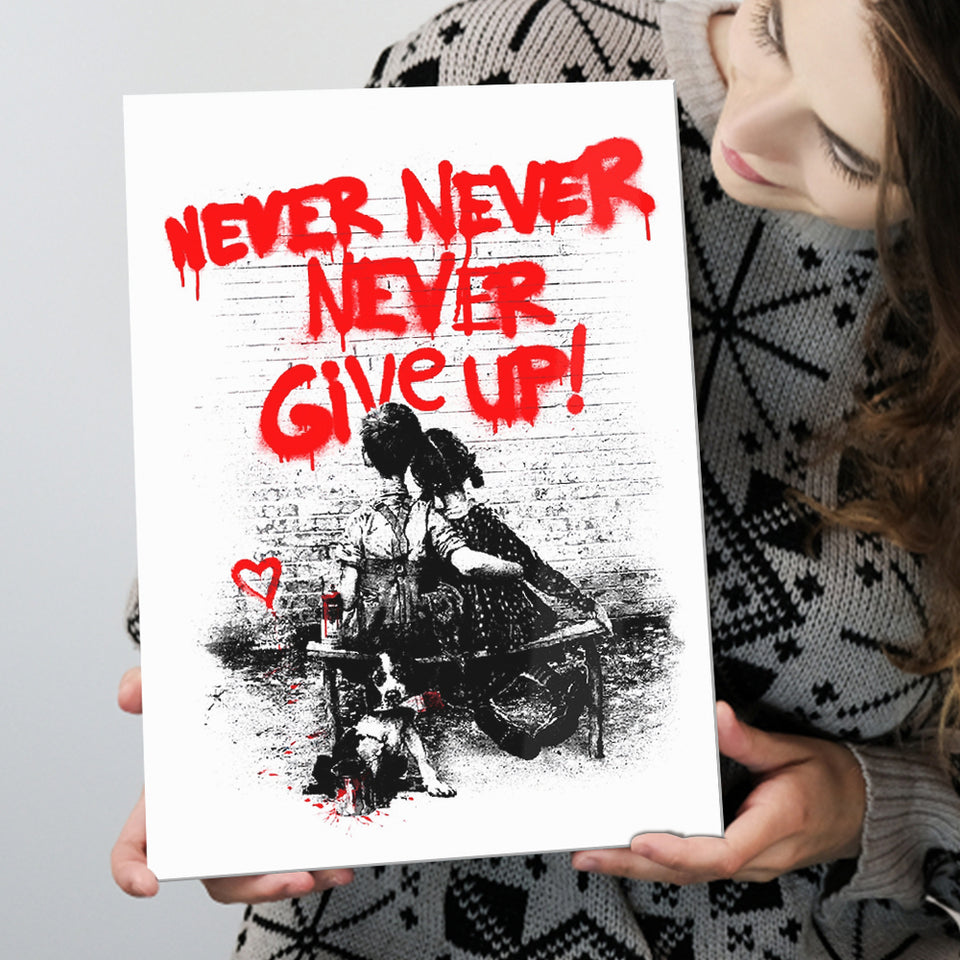 Never Give Up Graffiti Street Art Canvas Prints Wall Art Decor - Painting Canvas, Home Decor, Art Print, Art For Sale