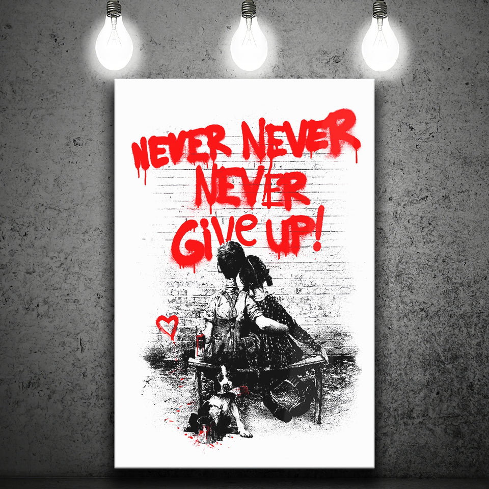 Never Give Up Graffiti Street Art Canvas Prints Wall Art Decor - Painting Canvas, Home Decor, Art Print, Art For Sale
